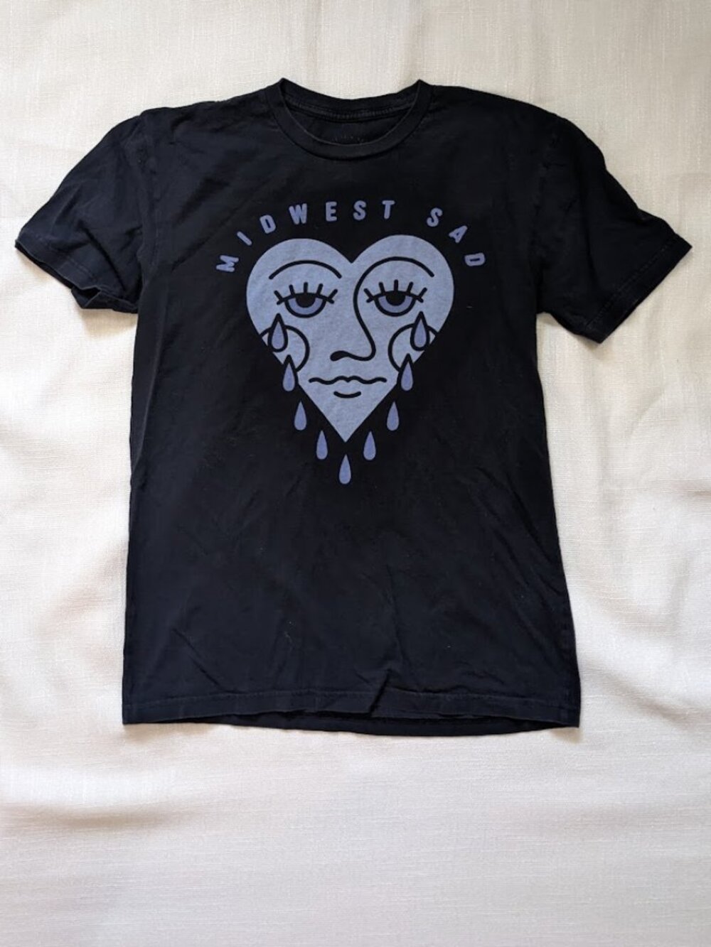 OH OK Black Graphic T-shirt "Midwest Sad" Crying Heart Face Logo size M